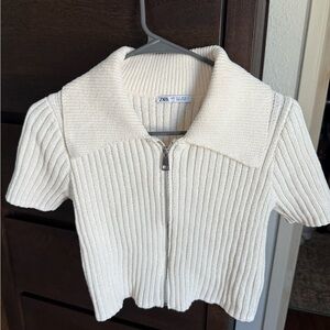 Zara Off-White Ribbed Knit Sweater